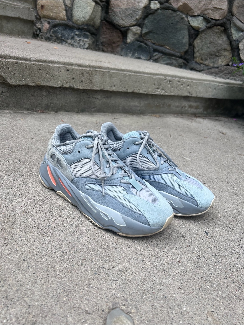 Yeezy Boost 700 Sneakers - Light Blue with Coral Accent (Inertia)